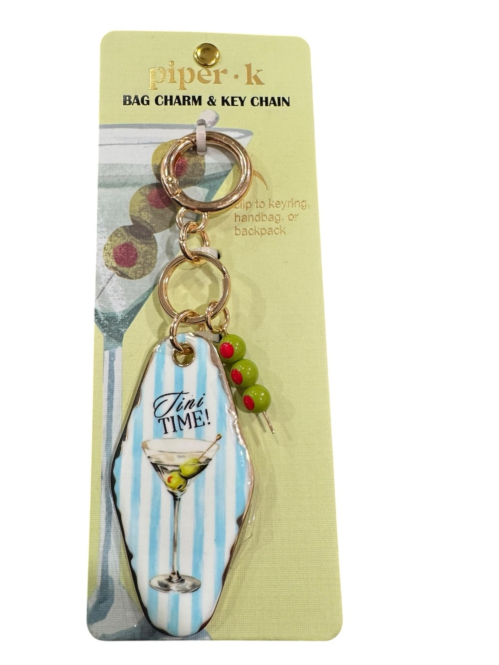 Piper•k "Tini Time" Martini Bag Charm & Key Chain. New